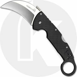 Cold Steel Knives Cold Steel Tiger Claw 22C Karambit Knife - S35VN Hawkbill Blade - Black G10 Handle With Ring Pommel