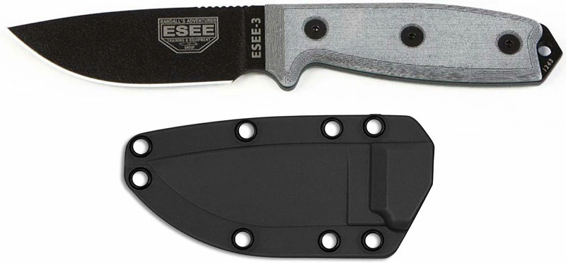 ESEE Knives ESEE-3P-B Black Drop Point - Micarta Handle - Black Molded Sheath 4 ESEE Knives ESEE-3P-B Black Drop Point - Micarta Handle - Black Molded Sheath - Image 2