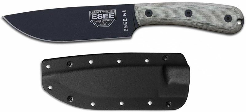 ESEE Knives ESEE-6HM-K Black Drop Point - Traditional Micarta Handle - Black Kydex Sheath 4 ESEE Knives ESEE-6HM-K Black Drop Point - Traditional Micarta Handle - Black Kydex Sheath - Image 2