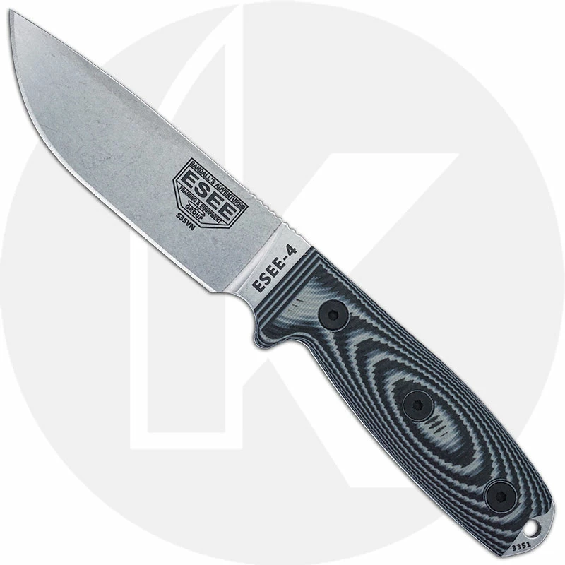 ESEE Knives ESEE-4 - 4P35V-002 - Stonewash S35V Drop Point - Gray / Black 3D G10 Handle - Black Molded Sheath 3 ESEE Knives ESEE-4 - 4P35V-002 - Stonewash S35V Drop Point - Gray / Black 3D G10 Handle - Black Molded Sheath