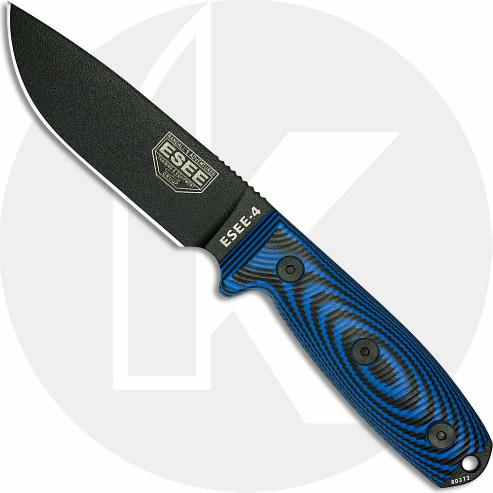 ESEE Knives ESEE-4 - 4PB-008 - Black Drop Point - Blue / Black 3D G10 Handle - Black Molded Sheath 2 ESEE Knives ESEE-4 - 4PB-008 - Black Drop Point - Blue / Black 3D G10 Handle - Black Molded Sheath