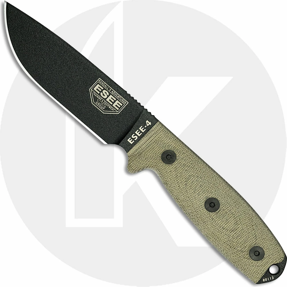 ESEE Knives ESEE-4 - 4PB-017 - Black Drop Point - Green 3D Canvas Micarta Handle - Black Molded Sheath 3 ESEE Knives ESEE-4 - 4PB-017 - Black Drop Point - Green 3D Canvas Micarta Handle - Black Molded Sheath