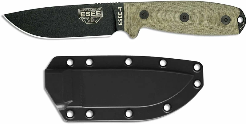 ESEE Knives ESEE-4 - 4PB-017 - Black Drop Point - Green 3D Canvas Micarta Handle - Black Molded Sheath 4 ESEE Knives ESEE-4 - 4PB-017 - Black Drop Point - Green 3D Canvas Micarta Handle - Black Molded Sheath - Image 2
