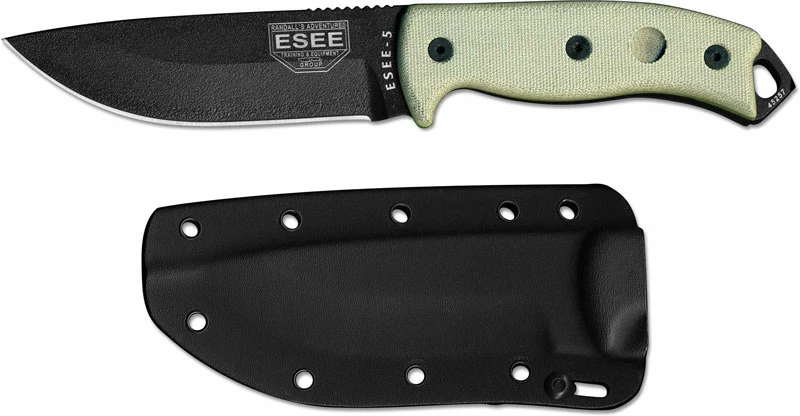 ESEE Knives ESEE-5P-E Black Drop Point - Micarta Handle - Glass Breaker Pommel - Black Molded Sheath 4 ESEE Knives ESEE-5P-E Black Drop Point - Micarta Handle - Glass Breaker Pommel - Black Molded Sheath - Image 2