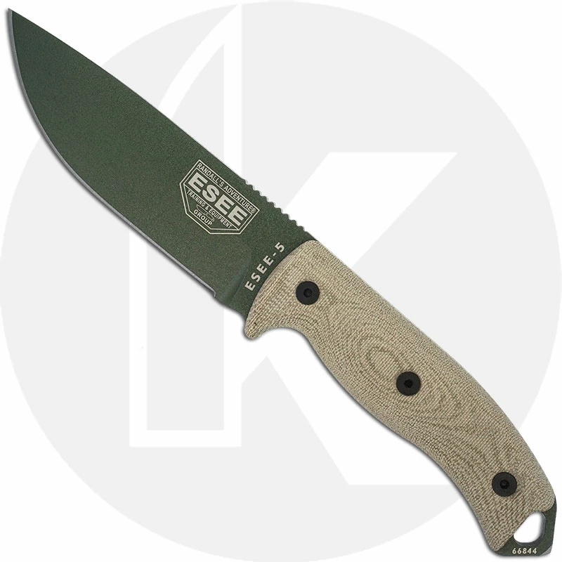 ESEE Knives ESEE-5POD-017 - Olive Drab Drop Point - 3D Canvas Micarta Handle - Glass Breaker Pommel - Black Kydex Sheath 3 ESEE Knives ESEE-5POD-017 - Olive Drab Drop Point - 3D Canvas Micarta Handle - Glass Breaker Pommel - Black Kydex Sheath