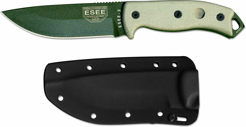 ESEE Knives ESEE-5P-OD-E Olive Drab Drop Point - Micarta Handle - Glass Breaker Pommel - Black Molded Sheath 4 ESEE Knives ESEE-5P-OD-E Olive Drab Drop Point - Micarta Handle - Glass Breaker Pommel - Black Molded Sheath - Image 2