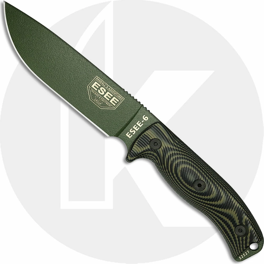 ESEE Knives ESEE-6 - 6POD-003 - OD Green Drop Point - OD Green / Black 3D G10 Handle - Black Molded Sheath 3 ESEE Knives ESEE-6 - 6POD-003 - OD Green Drop Point - OD Green / Black 3D G10 Handle - Black Molded Sheath