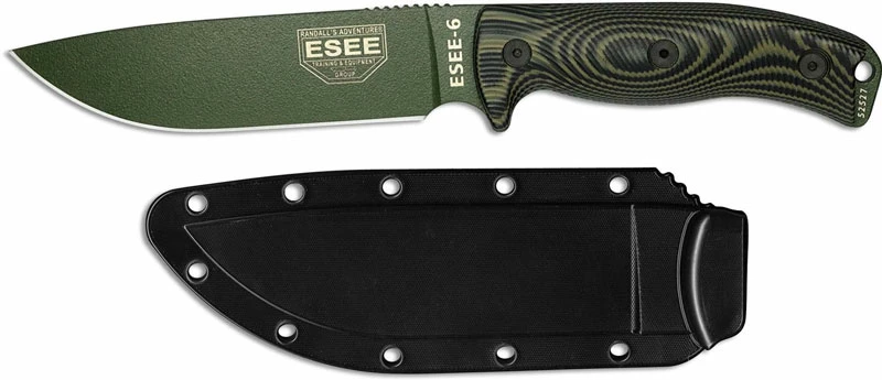 ESEE Knives ESEE-6 - 6POD-003 - OD Green Drop Point - OD Green / Black 3D G10 Handle - Black Molded Sheath 4 ESEE Knives ESEE-6 - 6POD-003 - OD Green Drop Point - OD Green / Black 3D G10 Handle - Black Molded Sheath - Image 2