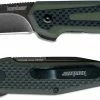 Kershaw Knives Kershaw 1160OLBW Fraxion Jens Anso Limited BlackWash Clip Point Olive G10 Carbon Fiber KVT Flipper Folder -SMKW store KE 1160OLBW