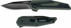 Kershaw Knives Kershaw 1160OLBW Fraxion Jens Anso Limited BlackWash Clip Point Olive G10 Carbon Fiber KVT Flipper Folder