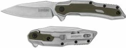 Kershaw Knives Kershaw Salvage 1369 - SpeedSafe Assist - Stonewash Reverse Tanto - SS With Olive GFN - Flipper Folder