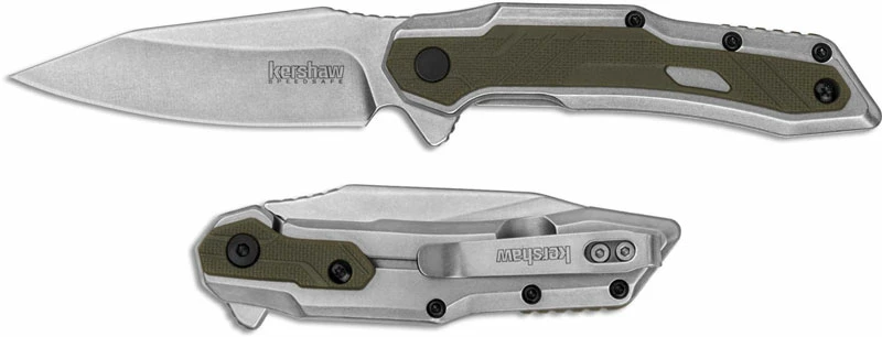 Kershaw Knives Kershaw Salvage 1369 - SpeedSafe Assist - Stonewash Reverse Tanto - SS With Olive GFN - Flipper Folder 3 Kershaw Knives Kershaw Salvage 1369 - SpeedSafe Assist - Stonewash Reverse Tanto - SS With Olive GFN - Flipper Folder