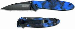 Kershaw Knives Kershaw Leek Digital Blue 1660DBLU - BlackWash Drop Point - Digital Blue Aluminum - SpeedSafe Assist - Flipper Folder - USA Made
