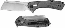Kershaw Knives Kershaw 3445 Static EDC - Satin Cleaver Style Blade - Stonewash Gray PVD - Frame Lock Flipper Folder - KVT Ball Bearing Opening