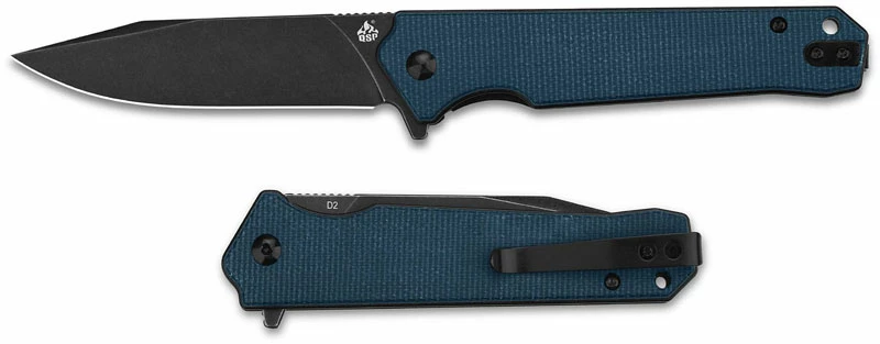 QSP Knives QSP Mamba V2 QS111-H2 - Black Stonewash D2 Clip Point - Blue Micarta - Liner Lock Flipper Folder 3 QSP Knives QSP Mamba V2 QS111-H2 - Black Stonewash D2 Clip Point - Blue Micarta - Liner Lock Flipper Folder
