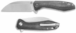 QSP Knives QSP Pelican Knife QS118-D2 - 2 Tone Satin S35VN Sheepfoot - Black Micarta - Liner Lock Flipper Folder