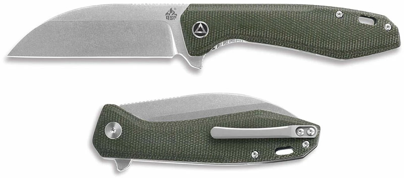 QSP Knives QSP Pelican Knife QS118-E1 - Stonewash S35VN Sheepfoot - Dark Green Micarta - Liner Lock Flipper Folder 3 QSP Knives QSP Pelican Knife QS118-E1 - Stonewash S35VN Sheepfoot - Dark Green Micarta - Liner Lock Flipper Folder