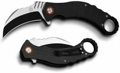 QSP Knives QSP Eagle Karambit Knife QS120-A - 2 Tone Satin Black D2 Hawkbill - Black G10 - Ring Pommel - Liner Lock Flipper Folder