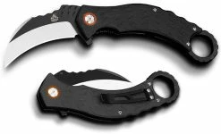 QSP Knives QSP Eagle Karambit Knife QS120-B - 2 Tone Black Satin D2 Hawkbill - Black G10 - Ring Pommel - Liner Lock Flipper Folder