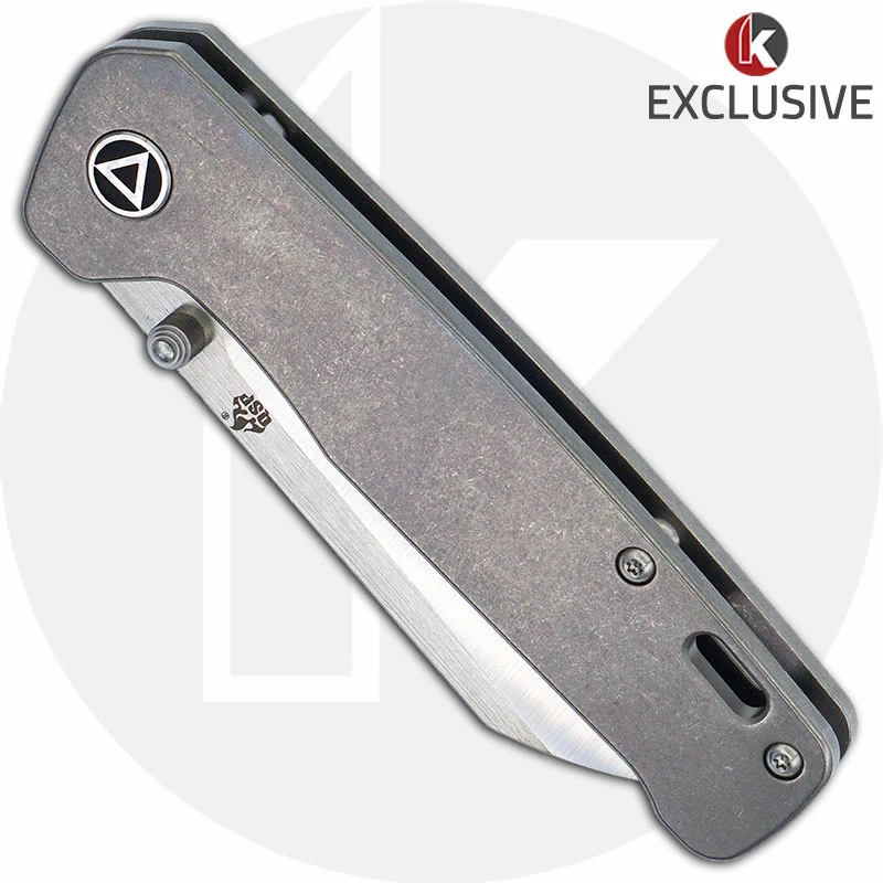QSP Knives QSP Penguin Knife QS130-KP6 - 2 Tone Satin M390 Sheepfoot - Bead Blast Stonewash Titanium - Frame Lock Folder 4 QSP Knives QSP Penguin Knife QS130-KP6 - 2 Tone Satin M390 Sheepfoot - Bead Blast Stonewash Titanium - Frame Lock Folder - Image 2
