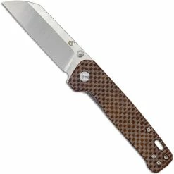 QSP Knives QSP Penguin Knife QS130-A - 2 Tone Satin D2 Sheepfoot - Linen Micarta - Liner Lock Folder