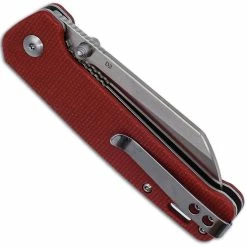 QSP Knives QSP Penguin Knife QS130-D - 2 Tone Satin D2 Sheepfoot - Red Linen Micarta - Liner Lock Folder -SMKW store QSP 130D closed back