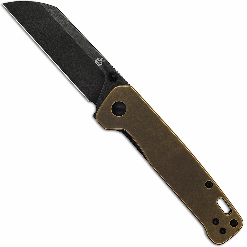 QSP Knives QSP Penguin Knife QS130-G - BlackWash D2 Sheepfoot - Brass Handle - Liner Lock Folder 3 QSP Knives QSP Penguin Knife QS130-G - BlackWash D2 Sheepfoot - Brass Handle - Liner Lock Folder