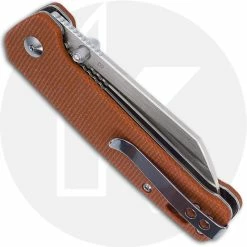 QSP Knives QSP Penguin Knife QS130-J - Satin D2 Sheepfoot - Tan Linen Micarta - Liner Lock Folder -SMKW store QSP 130J CLOSED BACK