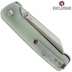 QSP Knives QSP Penguin Knife QS130-KP3 - Knives Plus Exclusive - Satin S35VN Sheepfoot - Jade G10 Micarta - Liner Lock Folder -SMKW store QSP 130KP3 CLOSED BACK