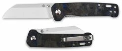 QSP Knives QSP Penguin Knife QS130-TBL - Satin D2 Sheepfoot - Shredded Black And Blue Carbon Fiber Overlay G10 - Liner Lock