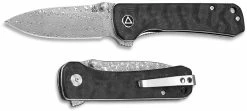 QSP Knives QSP Hawk Knife QS131-A - Damascus Drop Point - Black Carbon Fiber - Liner Lock Flipper Folder
