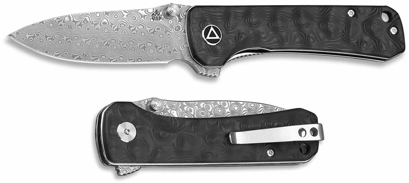 QSP Knives QSP Hawk Knife QS131-A - Damascus Drop Point - Black Carbon Fiber - Liner Lock Flipper Folder 3 QSP Knives QSP Hawk Knife QS131-A - Damascus Drop Point - Black Carbon Fiber - Liner Lock Flipper Folder