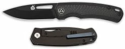 QSP Knives QSP Puffin Knife QS127-A - Black Ti S35VN Drop Point - Black Titanium And Carbon Fiber - Frame Lock Folder