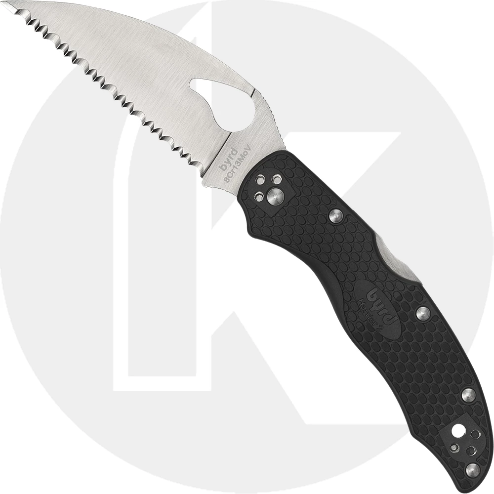 Byrd Knives Spyderco Byrd Harrier 2 Wharncliffe BY01SBKWC2 - Serrated - Black FRN 3 Byrd Knives Spyderco Byrd Harrier 2 Wharncliffe BY01SBKWC2 - Serrated - Black FRN